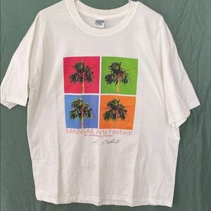 Gildan unisex White Tee with Red, Green, Blue & Orange Palm Panels vintage sign